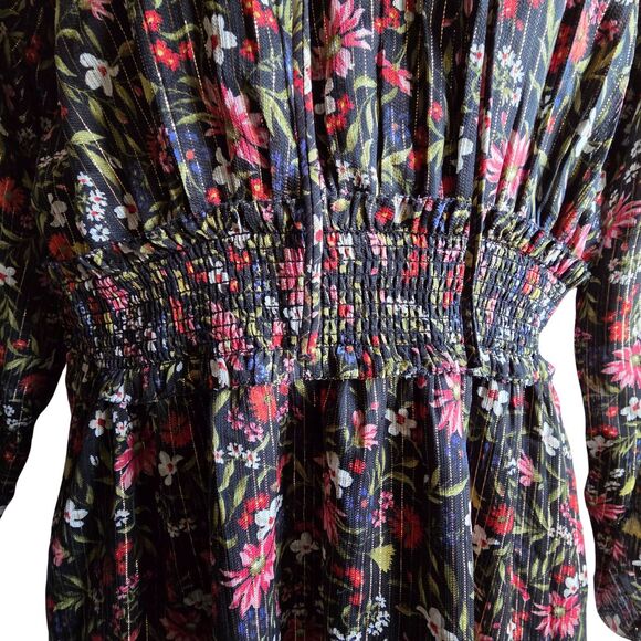 NWT Old Navy Women's Long Sleeve Floral Boho Mini Dress M Tall Black Metallic - Picture 6 of 15